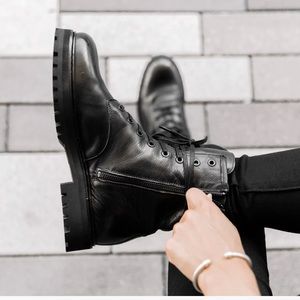 Thursday boots leather women’s black combat boots size 9